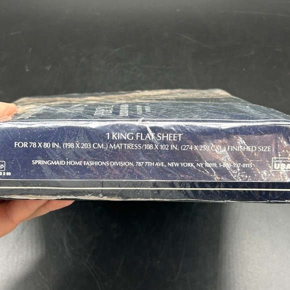 Vtg Springmaid Stone Hill King Flat Sheet Black Gold Triangle Geometric USA New - Picture 3 of 3